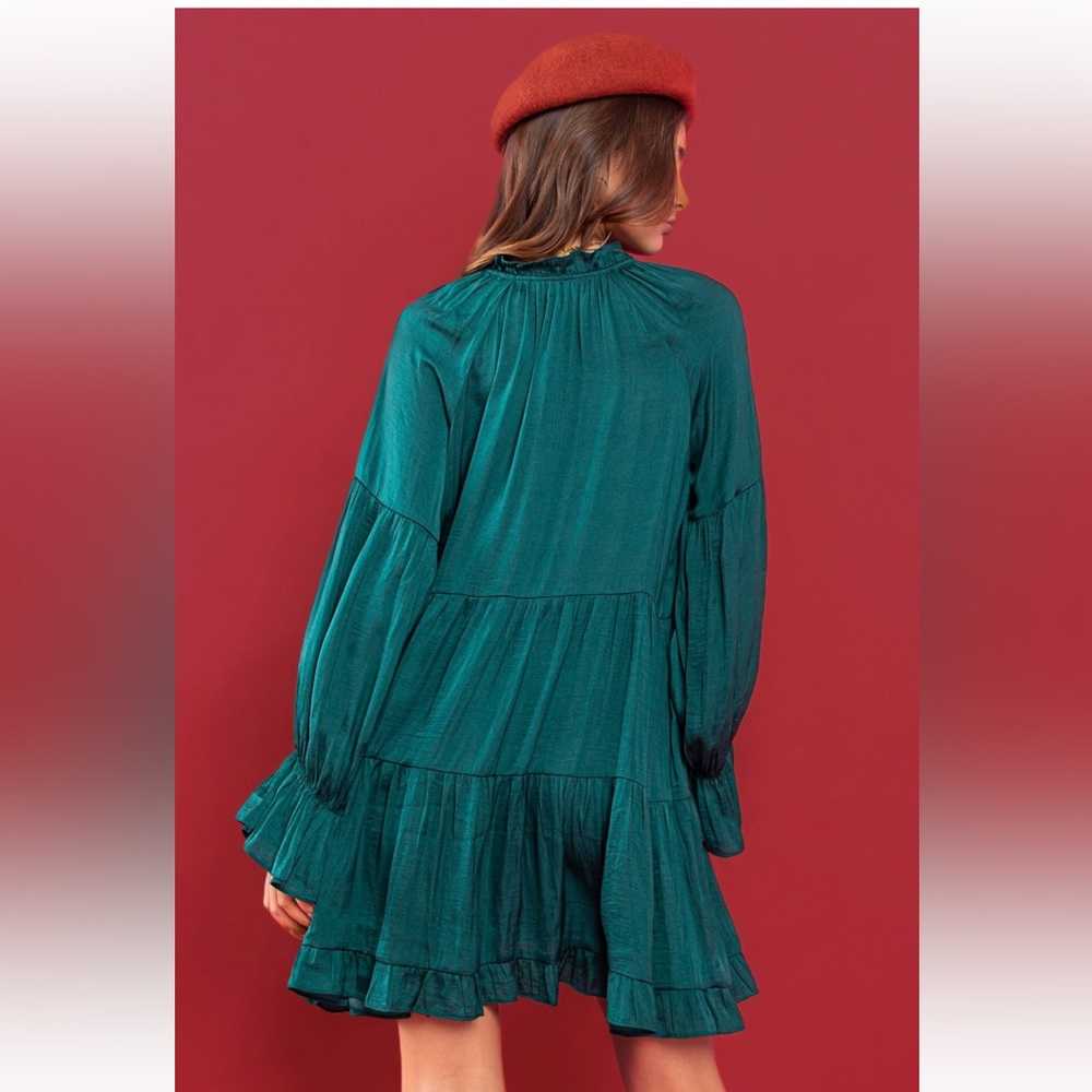 01 Washed Satin Tie Front Tiered Flowy Dress - Picture 5 of 5